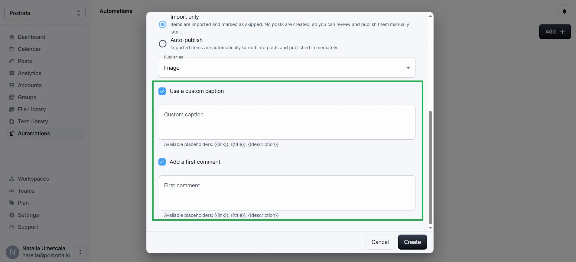Captions and First Comment