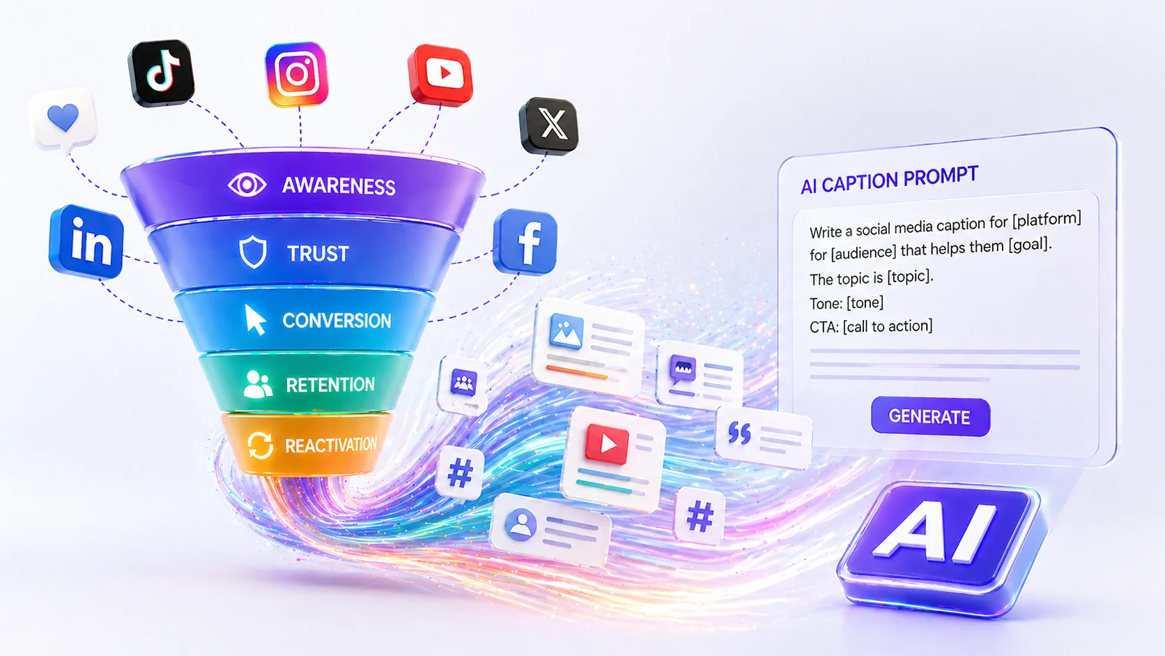 AI caption prompts for every stage of the social funnel