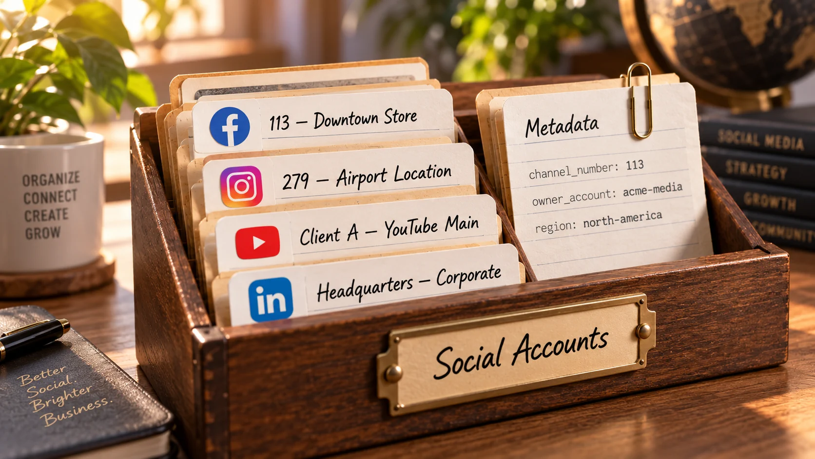 Organize connected accounts with custom names and metadata