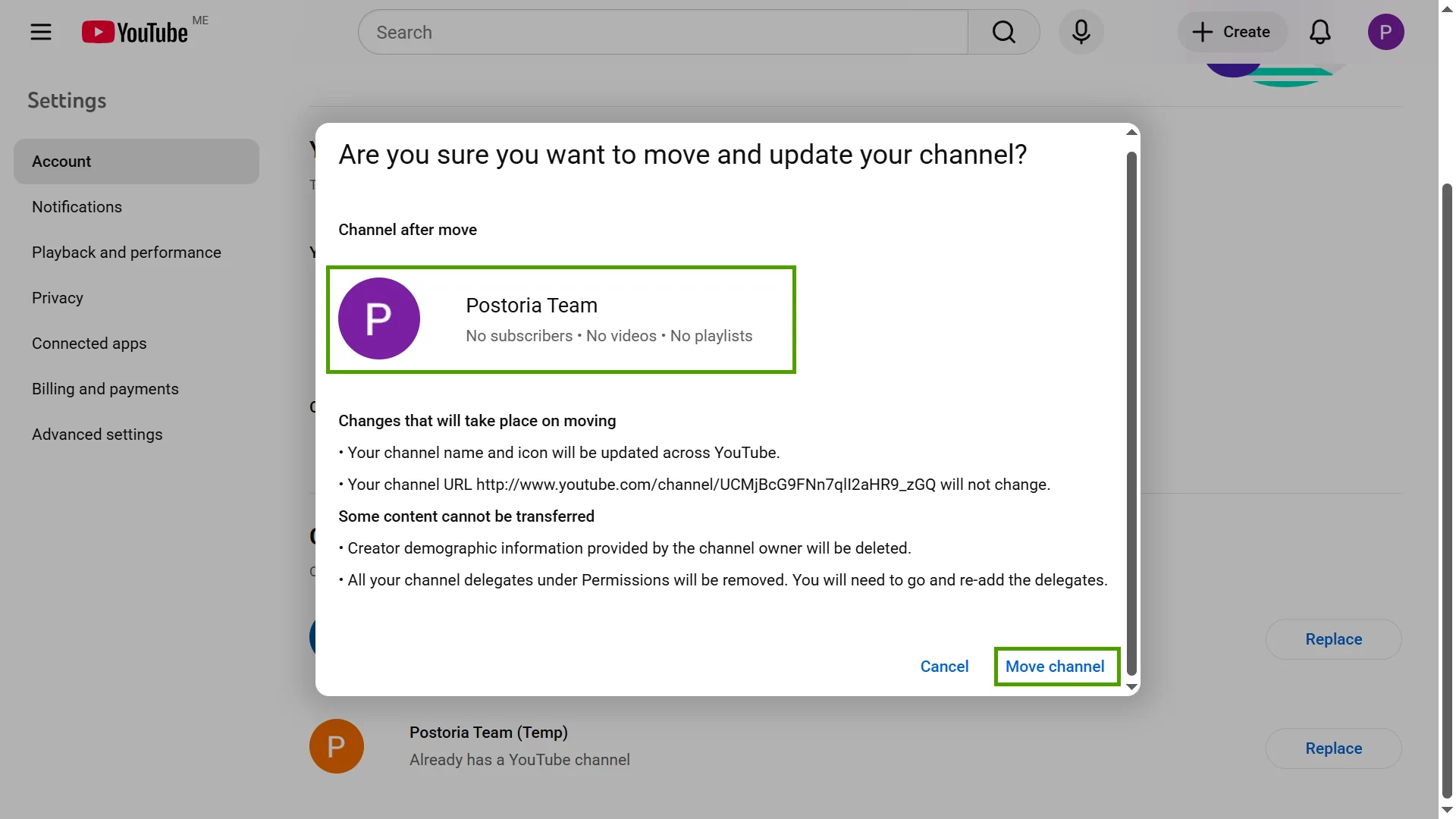 Confirm and complete the channel move